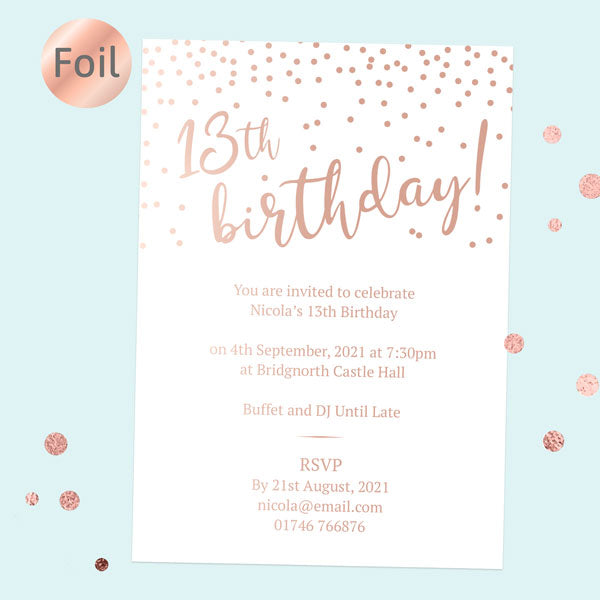 Foil Teen Birthday Invitations - Sparkly Typography - Pack of 10