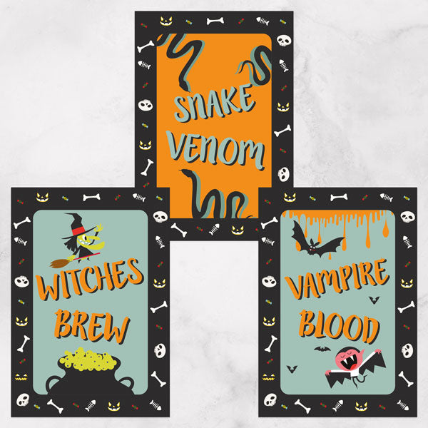 Spooky Fun - Halloween Bottle Labels - Assorted Pack of 9