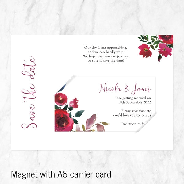 Boho Burgundy Flowers Save the Date Magnets