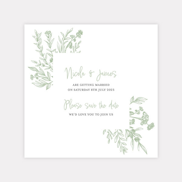 Wildflower Meadow Sketch Iridescent Save the Date Cards