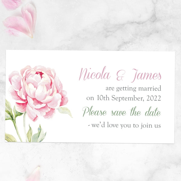 Pretty Pink Peony Iridescent Save the Date Magnets