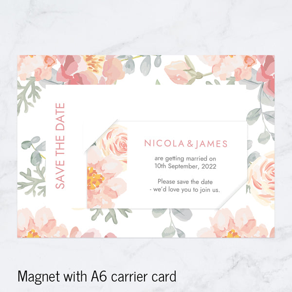 Coral Watercolour Flowers - Save the Date Magnets