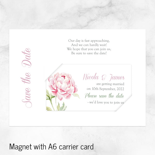 Pretty Pink Peony Iridescent Save the Date Magnets