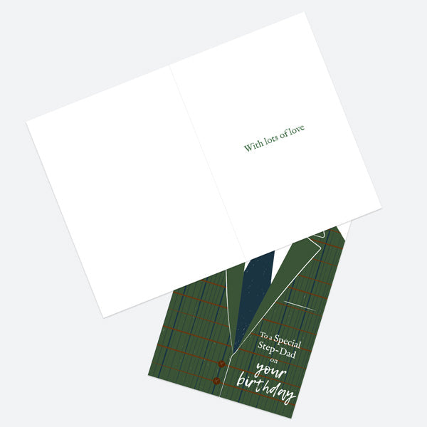 Step-Dad Birthday Card - Green Tweed Suit - Step-Dad