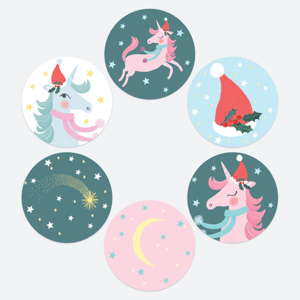 Festive Unicorn - Christmas Stickers - Pack of 48