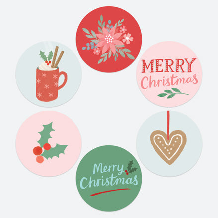 Homespun Typography - Christmas Stickers - Pack of 48
