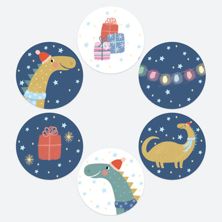 Jolly Dinosaur - Christmas Stickers - Pack of 48