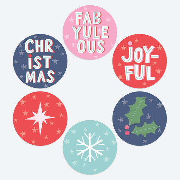 Yuletide Typography - Christmas Stickers - Pack of 48