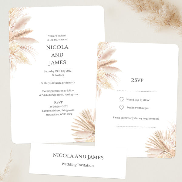 Pampas Grass - Boutique Wedding Invitation & RSVP