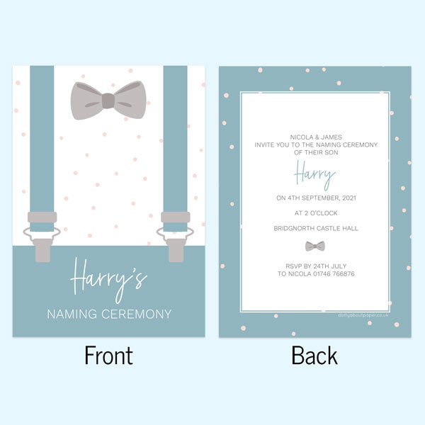 Naming Ceremony Invitations - Suited & Booted - Pack of 10