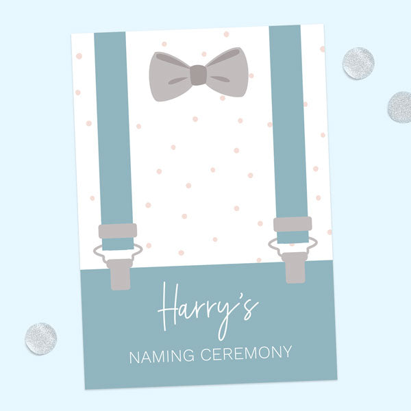Naming Ceremony Invitations - Suited & Booted - Pack of 10