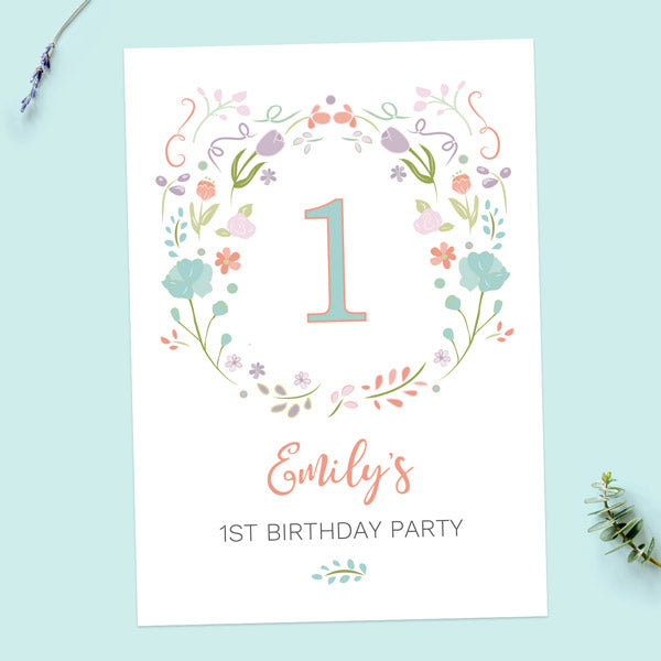 1st Birthday Invitations - Summer Pastel Flowers - Pack of 10
