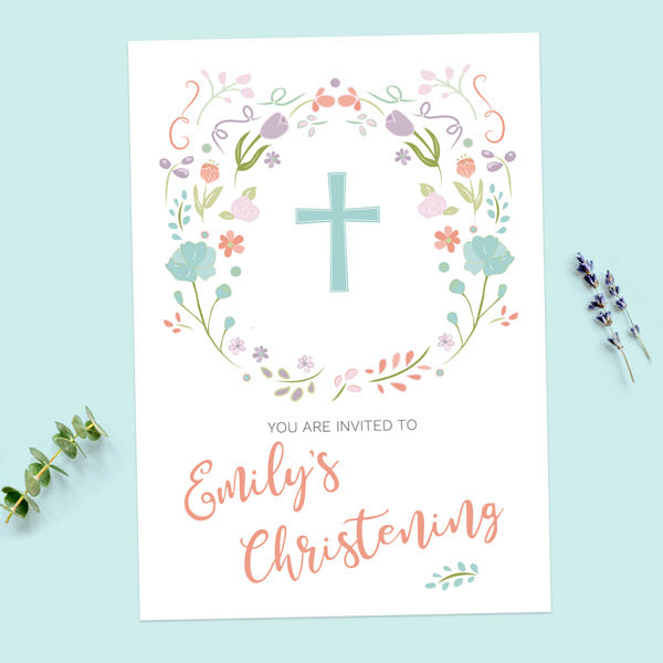 Christening Invitations - Summer Pastel Flowers - Pack of 10