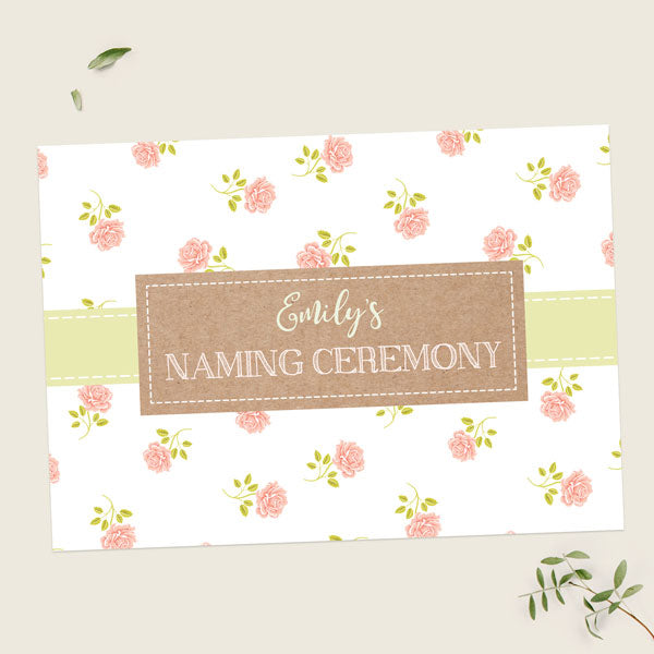 Naming Ceremony Invitations - Summer Roses - Pack of 10