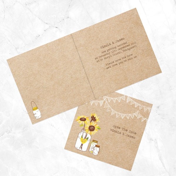 Sunflowers and Bunting Save The Date Cards