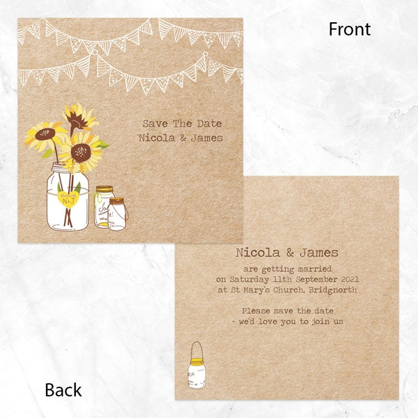 Sunflowers and Bunting Save The Date Cards