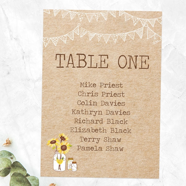 Sunflowers and Bunting - Table Plan Cards