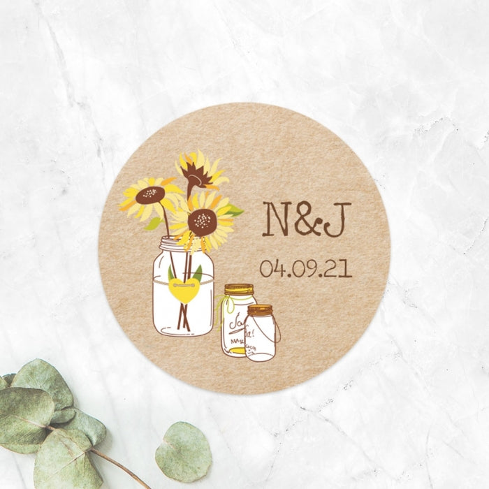 Sunflowers and Bunting Wedding Stickers - Pack of 35