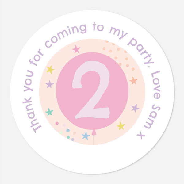 Girls Party Balloons Age 2 - Sweet Bag Stickers - Pack of 35