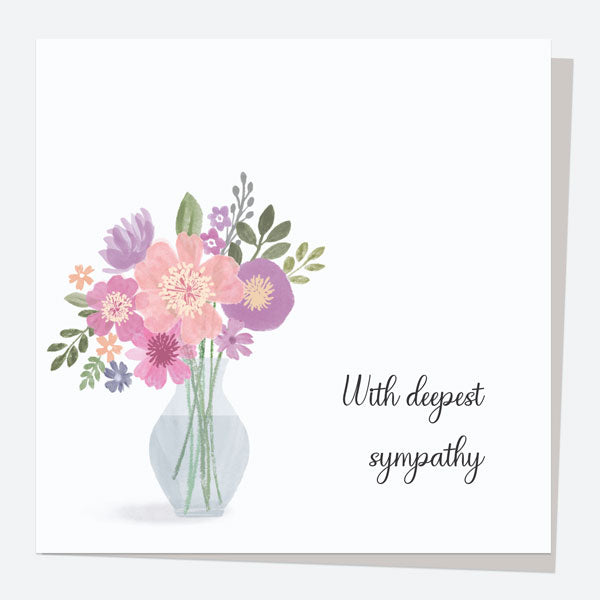 Sympathy Card - Painted Flowers - Vase - With Deepest Sympathy