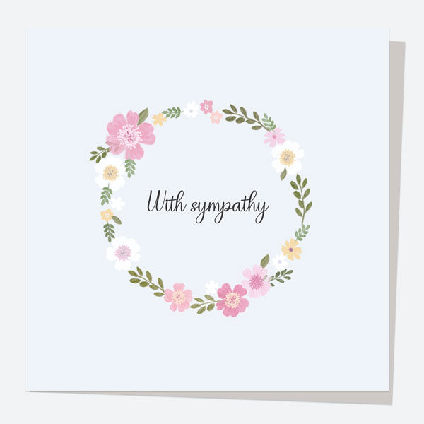 Sympathy Card - Painted Flowers - Wreath - With Sympathy