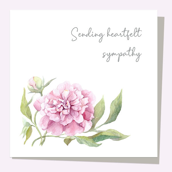 Sympathy Card - Pink Peony Sending Heartfelt Sympathy