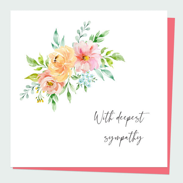 Sympathy Card - Pastel Watercolour Flowers With Deepest Sympathy