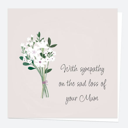 Sympathy Card - White Tied Flower Bunch - Mum