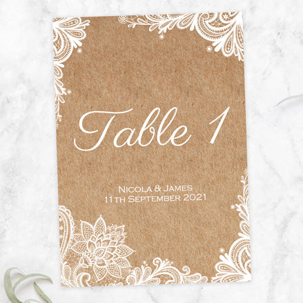 Rustic Wedding Lace Table Name/Number