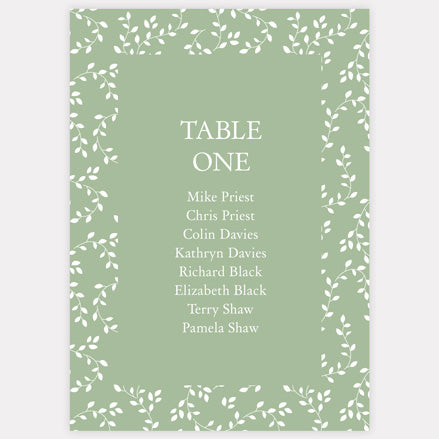 Delicate Leaf Pattern - Iridescent Table Plan Cards