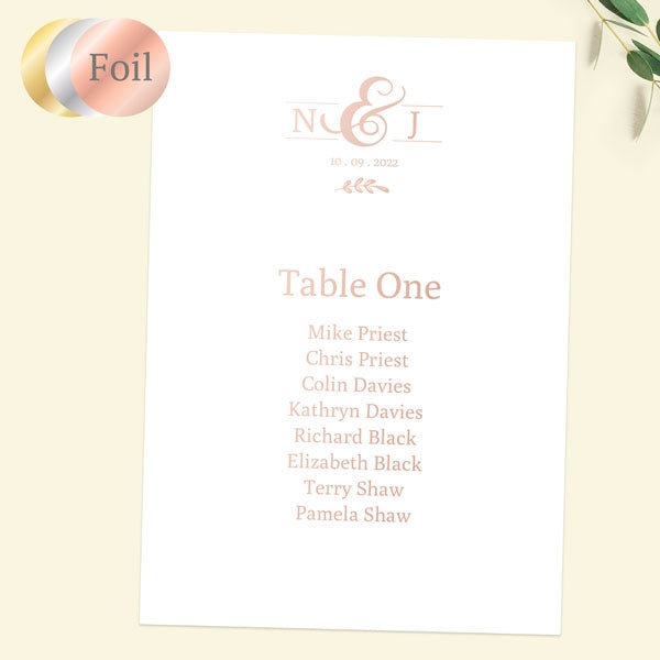 Formal Monogram - Foil Table Plan Cards
