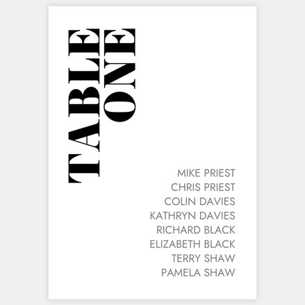 Minimalist Typography Table Plan Cards