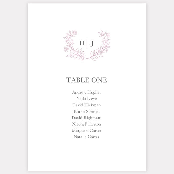 Monogram Floral Crest Table Plan Cards