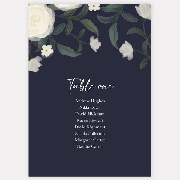 Navy Country Flowers Table Plan Cards