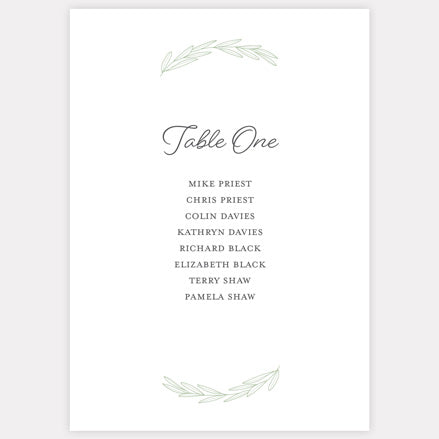 Olive Branch Table Plan Cards