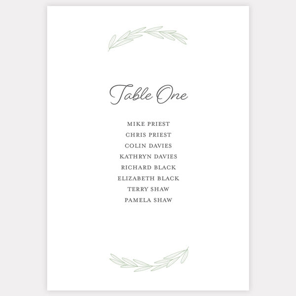 Olive Branch Table Plan Cards