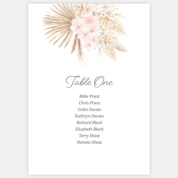 Pampas Floral Table Plan Cards