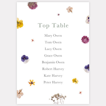 Pressed Flowers Table Plan Cards