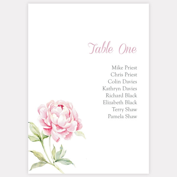 Pretty Pink Peony - Iridescent Table Plan Cards
