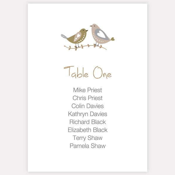 Rustic Woodland Birds Table Plan Cards