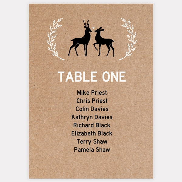 Rustic Woodland Deer Table Plan Cards