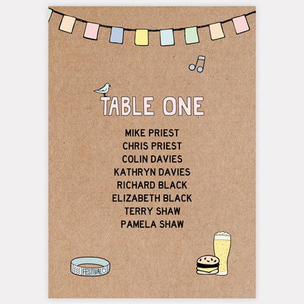Summer Wedfest Table Plan Cards