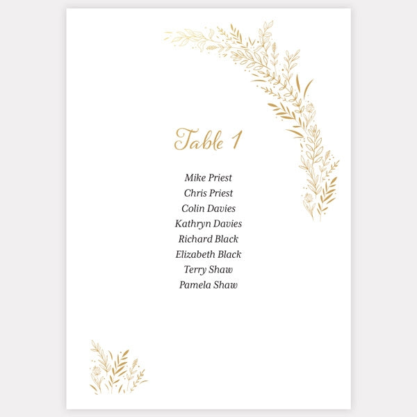 Wildflower Arch - Foil Table Plan Cards