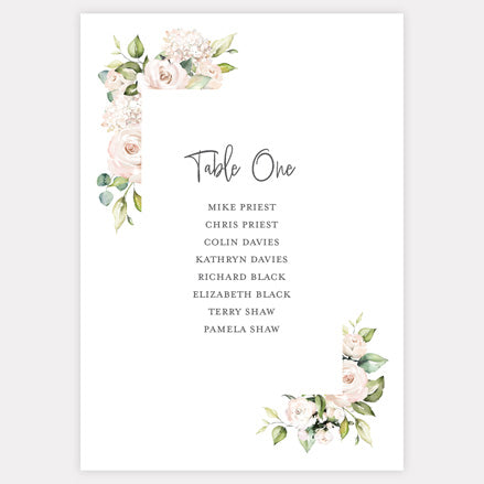 Cream Roses Table Plan Cards