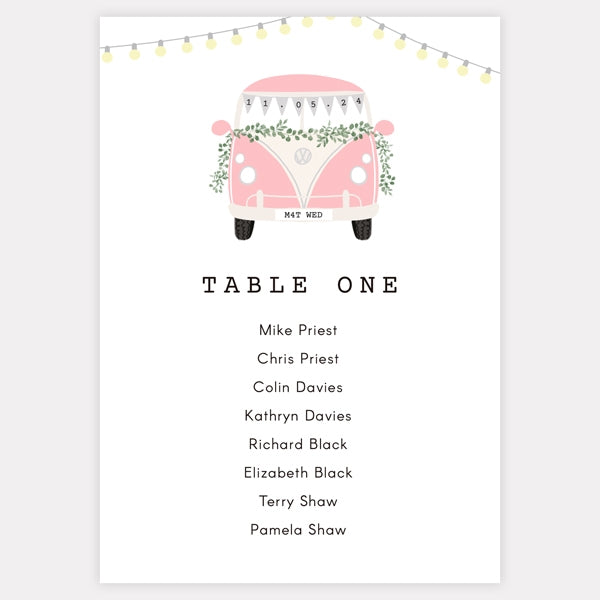 Just Married Campervan - Table Plan Cards