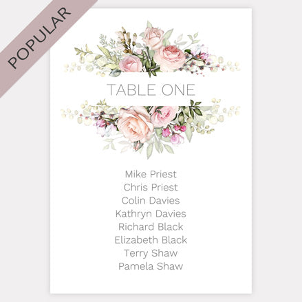 Pink Country Flowers - Table Plan Cards