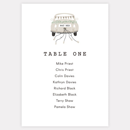 Vintage Classic Car - Table Plan Cards
