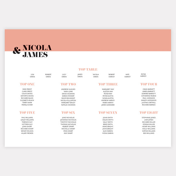 Colour Block Typography Table Plan - Fast Delivery at Dotty About Paper