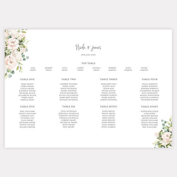 Cream Roses Table Plan