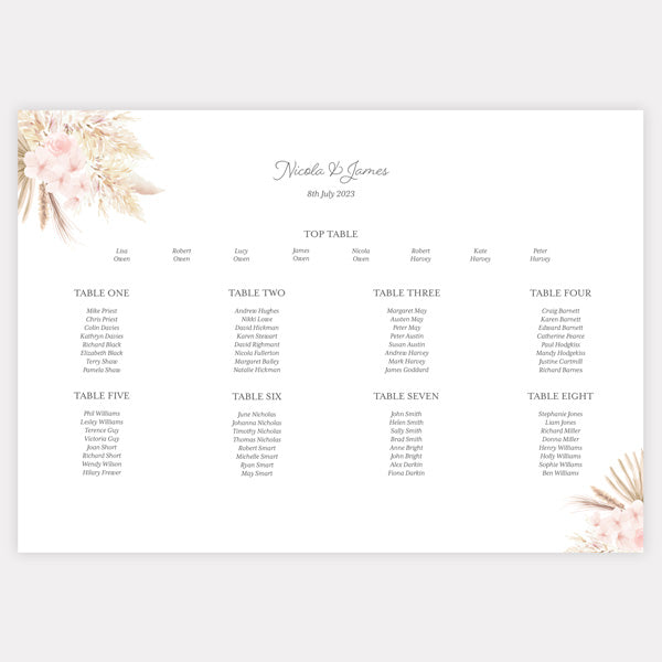 Pampas Floral Table Plan